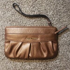Juicy Couture Mini Purse Bag Clutch Gold PVC Faux Leather Embossed